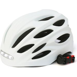 Lightyourbike ® AERO - Fietshelm met Verlichting - Voor & Achter - USB-Oplaadbaar - Elektrische fiets, Racefiets & MTB - Maat L - Wit