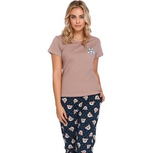 Doctor Nap Katoenen Pyjama Dames Volwassenen | Korte Mouw Lange Broek | Pyama Dames Volwassenen | Bears Beige PM.9910 L