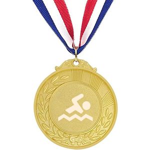 Akyol - zwemmen medaille goudkleuring - Zwemmen - beste zwemmer - gegraveerde sleutelhanger - zwemmen cadeau - zwemdiploma cadeau - sport - gepersonaliseerd - sleutelhanger met naam