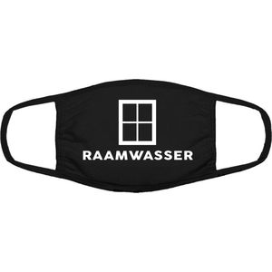 Raamwasser | werk | beroep | gezichtsmasker | bescherming | bedrukt | logo | Zwart mondmasker van katoen, uitwasbaar & herbruikbaar. Geschikt voor OV