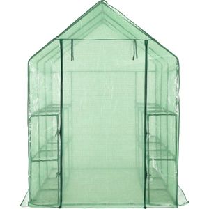 vidaXL Inloopkas - 12 schappen - 143x214x196 cm - Groen Tuinkast - Broeikas - Inloopkas - Plastic Greenhouse - Compact Greenhouse