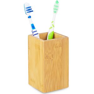 Relaxdays 2x tandenborstelhouder bamboe - tandenborstelbeker - badkamer beker - landelijk