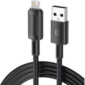 Toocki Oplaadkabel 'Fast Charging' - USB-A naar Lightning - 12W 2.4A Snellader - 2 Meter - voor Apple iPhone 8/X/XS/XR/11/12/13/14/SE, iPad, AirPods, Watch - Tot 2 Keer Sneller - Sterker snoer van TPE-Rubber - voor Apple Carplay - ZWART