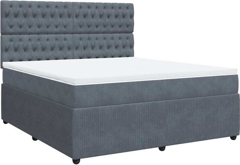 vidaXL - Boxspring - met - matras - fluweel - donkergrijs - 180x200 - cm