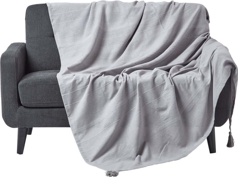 Homescapes - Rajput - Deken - Grijs Zilver - Handgeweven - 150 x 200 cm