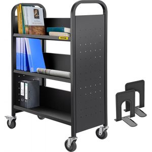 Boekenkast - Trolley - Bibliotheekkasten - Boekenrek - V-vormige Planken - Capaciteit 100Kg - 125 x 75 x 35 CM - Staal - Zwart