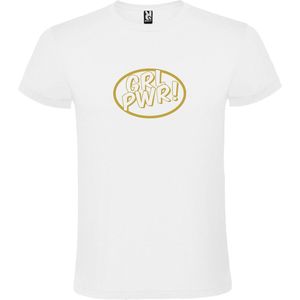 Wit t-shirt met 'Girl Power / GRL PWR' print Goud Maat XXL
