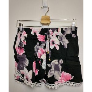 Dames short korte broek Rosa gebloemd zwart roze wit M/L