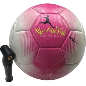 Rymaky voetbal - bal met pomp - roze/wit - meisjes - kinderen & volwassenen - maat 5 - binnen en buiten - training & wedstrijd bal - stoere voetbal inclusief pomp