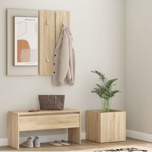 The Living Store Halbank Sonoma Eiken - Multifunctioneel opbergmeubel - Met spiegel - kapstok en plantenbak - 80 x 30.5 x 40 cm