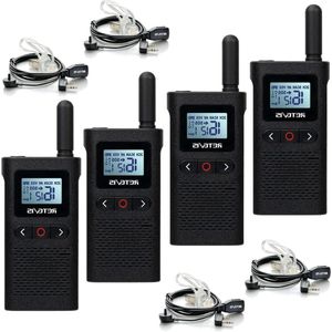 Walkie Talkie Oplaadbare Portofoon met Oortje PMR446 Licentievrije 16 Kanalen 1500mAh VOX LCD-Scherm CTCSS/DCS Draagbare voor Restaurant (4 Stuks Zwart) RB628 - Beste Kwaliteit