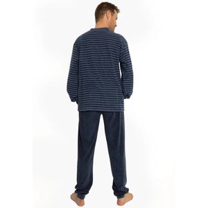 Outfitter Badstof heren pyjama - Dark stripe - Warme winter pyjama - S - Blauw