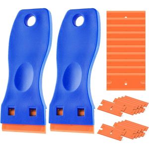 JeiibrZui Kunststof Schraper - Krasvrije Kunststof Schraper - Ergonomisch Ontwerp + Multifunctioneel Gebruik - 2 Stuks - Auto Glasreiniging Blauw