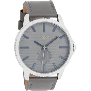 OOZOO Timepieces - Zilverkleurige horloge met donker grijze leren band - C10330