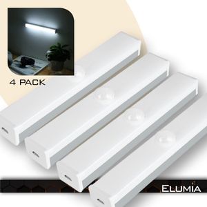 Elumia® LED Lamp met Bewegingssensor 21 cm(4 pack) - Koel Wit (6000K) - Led Verlichting met 14 LED's - Aluminium - Magnetisch - USB-oplaadbare Accu - Eenvoudige Bevestiging