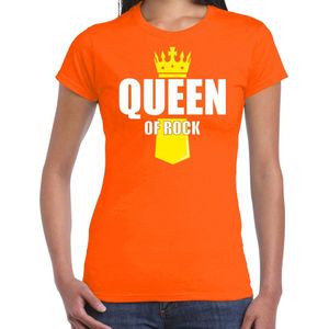 Koningsdag t-shirt Queen of rock met kroontje oranje - dames - Kingsday rock muziekstijl outfit / kleding / shirt XS