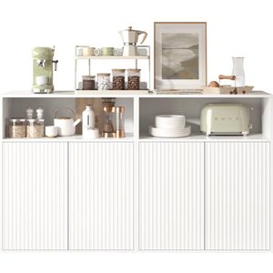 Merax Modern Sideboard – 70x35x90 cm – Witte Opbergkast met Magnetische Deuren – Buffetkast & Dressoir voor Woonkamer - Keuken of Hal – MDF Kast met 4 Deuren & Veel Opbergruimte