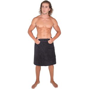 Saunakilt voor heren, 100% biologische katoenen badstof, knielengte, met elastiek en klittenbandsluiting, saunahanddoek, badhanddoek