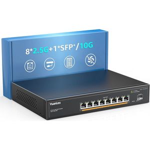 9-poorts 2.5G PoE-switch met 8 PoE-poorten en 10G SFP - Ventilatorloos, Desktop/Rack Mount