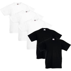 5 x Fruit of the Loom Original Kids T-shirt wit/zwart maat 104
