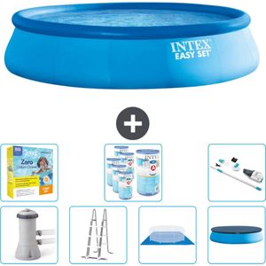 Intex Rond Opblaasbaar Easy Set Zwembad - 457 x 107 cm - Blauw - Inclusief Pomp - Ladder - Grondzeil - Afdekzeil Onderhoudspakket - Filters - Stofzuiger