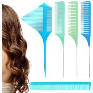 Set van 5 Highlight Kam Handvat Kam Highlight Kam Gebruikt voor Kappers Vlechten Knippen Gemengde Kleur Highlights voor Mannen en Vrouwen Haar Styling Kam Blauw