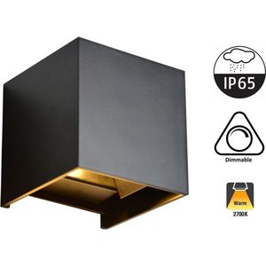 LED Wandlamp Cube 2x3 Watt | 2700K Warm Wit | 2x 270 Lumen Dimbaar | IP65 | Zwart