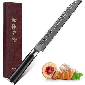HEZHEN B1Z Series - Broodmes - 8 inch - VG10 Damascus Staal - Handvat van Ebbenhout