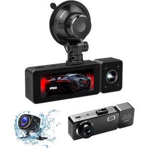 Gloovon - Dashcam voor Auto Voor en Achter - Voor, Achter & Interieur - 2K Resolutie - Met Wifi & App - Parkeermodus - Nachtzicht - G-Sensor