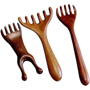 Set van 3 stuks - Houten hoofdhuidmassagekam, sandelhoutmassageapparaat voor natuurlijk haar, brede houten Gua Sha-kam - Ontspant en conditioneert haar