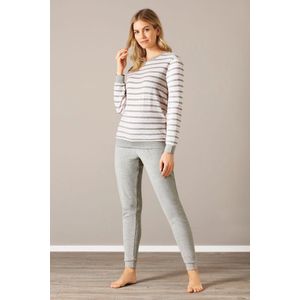 Warme grijs-roze badstof damespyjama Hajo - Grijs - Maat - 44/46