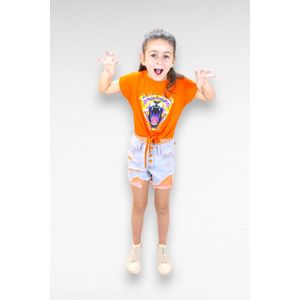 Meisjes set jeans short met oranje topje