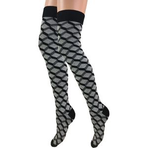 Overknee kousen - Grafisch - Geruit - Zwart/Wit