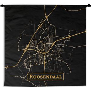 Wandkleed - Wanddoek - Kaart - Roosendaal - Goud - Zwart - 60x60 cm - Wandtapijt