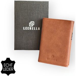 Leerella Pasjeshouder Uitschuifbaar - Kaarthouder - Creditcardhouder - RFID - Echt Leer Cognac – 10 tot 12 Pasjes + Briefgeld - RFID Creditcardhouder - Incl met luxe Cadeaubox - Valentijnsdag - Verjaardag - Cadeautjes - Moederdag - Vaderdag - Actie