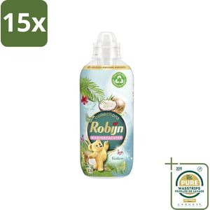 15 x Robijn - Kokos Sensation - Wasverzachter - Tropische Geur - 33 Wasbeurten - 825 ml - Grootverpakking - Wasverzachter Kokos - Kokos Geur - Wasverzachter Tropisch - Wasverzachter 33 Wasbeurten - Wasverzachter 825 Ml