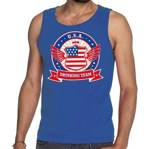 Blauw USA drinking team tanktop / mouwloos shirt / tanktop / mouwloos shirt blauw heren - Amerika kleding L