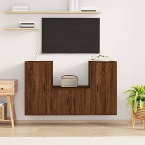 The Living Store TV-meubelset bruineiken - klassiek design - voldoende opbergruimte - wandgemonteerd