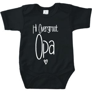 Baby romper met tekst zwangerschap aankondiging | Hi overgroot opa met hartje | Zwart | korte mouw | maat 56 cadeautje zwangerschap aankondiging bekendmaking | Cadeautje 100% katoen.
