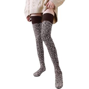 Kniekousen voor dames, overknee, gebreide winterkousen, overknee, gebreide kousen, dijen, hoog, klassieke vrouwen, lange sokken, retro - bruin