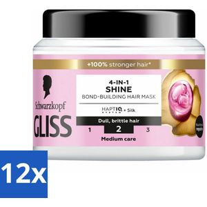 Gliss - Haarmasker - 4in-1 Hair Mask - Voor Zijdezacht en Glanzend Haar - 400 ml - Voordeelverpakking - 12 stuks