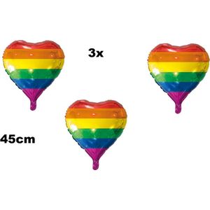 3x Folieballon Hart regenboog (45 cm) - Pride hartjes ballon feest festival liefde thema feest