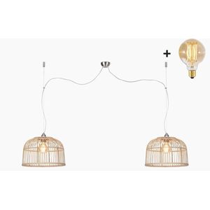 Dubbele Hanglamp – BORNEO – Bamboe - Small - Met LED-lamp