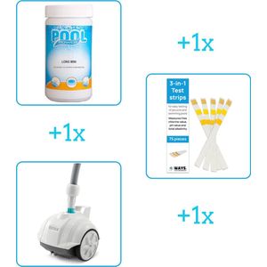 Zwembad Onderhoudsbundel - Zwembad Onderhoud Starterspakket bevat Chloor - Testrips en Stofzuiger - Ideaal voor Opzetzwembaden (3-delig)