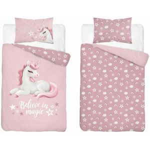 Kinderbeddengoed 90x120 Eenhoorn Poederroze Katoen met Rits