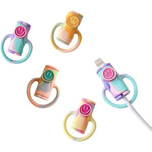 4-delige 2-in-1 datakabelbescherming smiley-gezicht siliconen winder-beschermgereedschap USB-oplaadkabelbeschermer voor verschillende datakabels