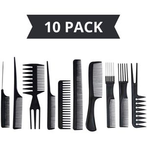 10-delige kammen set in etui - Haar styling - Toupeerkam - Grove Fijne kam - Kapperskam - Kapperskammen - Kam Kammen Borstel Borstel Haarkam Haarborstel Haarborstels - Kappers Professioneel - 10 STUKS kam