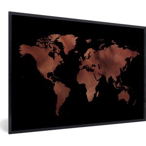 Fotolijst incl. Poster - Wereldkaart - Zwart - Rood - 120x80 cm - Posterlijst