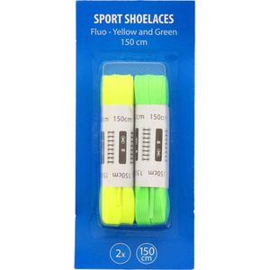Neon schoenveters - Geel / Groen - 150 cm - 2 paar - Sport shoelaces - Veter - Schoenveter - Fluor yellow / green - Sportveters