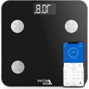 Weegschaal - Personenweegschaal Lichaamsvet Meet - Digitale Weegschaal met Bluetooth en 15 Essentiële Functies - Exact Lichaamsgewicht BMI Visceraal Vet - Gratis Smartphone-app (Zwart)